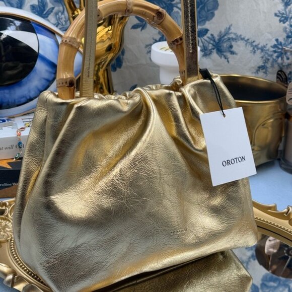 🆕 OROTON 🧿 NWOT Gretel Mini Top Handle, Metallic Gold - Picture 4 of 15